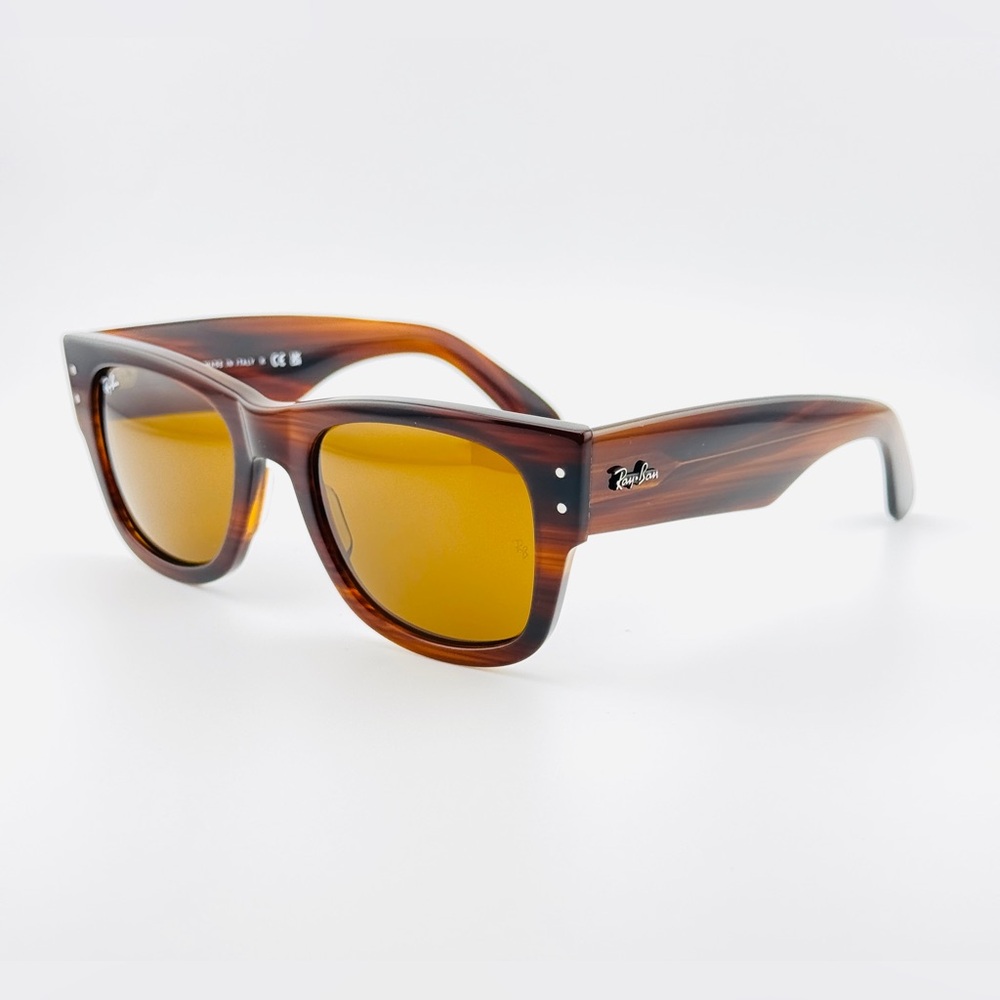 Ray-Ban Mega Wayfarer Sunglasses RB0840S Polished Striped Havana Brown Lenses - Picture 8 of 14